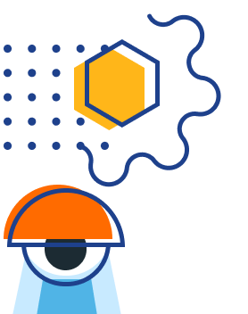 Icon illustrating an eye scanning downwards and a gear in the background