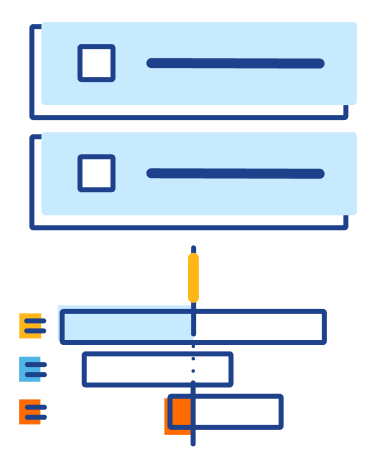Illustration of interface items with animation timeline bar controls below them