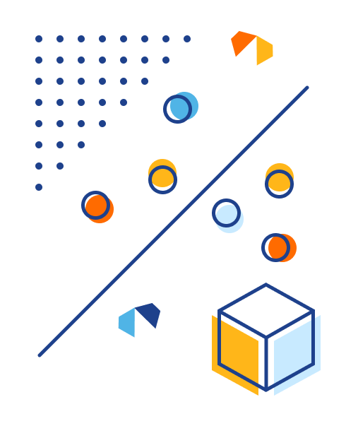 Illustration of rings separated by a line, a bug above them and a box object before them