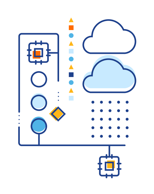 Illustration of some computer chips and other controls connected to a cloud
