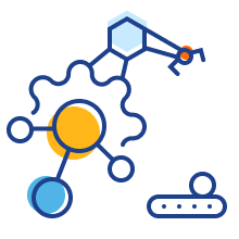 Icon of an IoT chain connected to a gear handling robotized fork